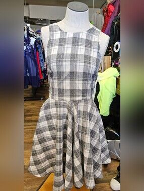 Grayson Classic Plaid Sleeveless Fit-and-Flare Dress - Black & White